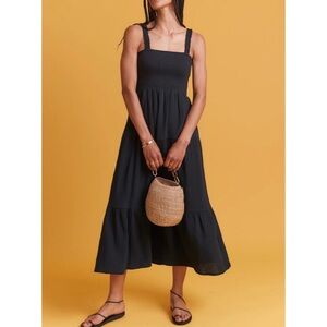 Marine Layer Selene Smocked Maxi Dress In Black Size Medium